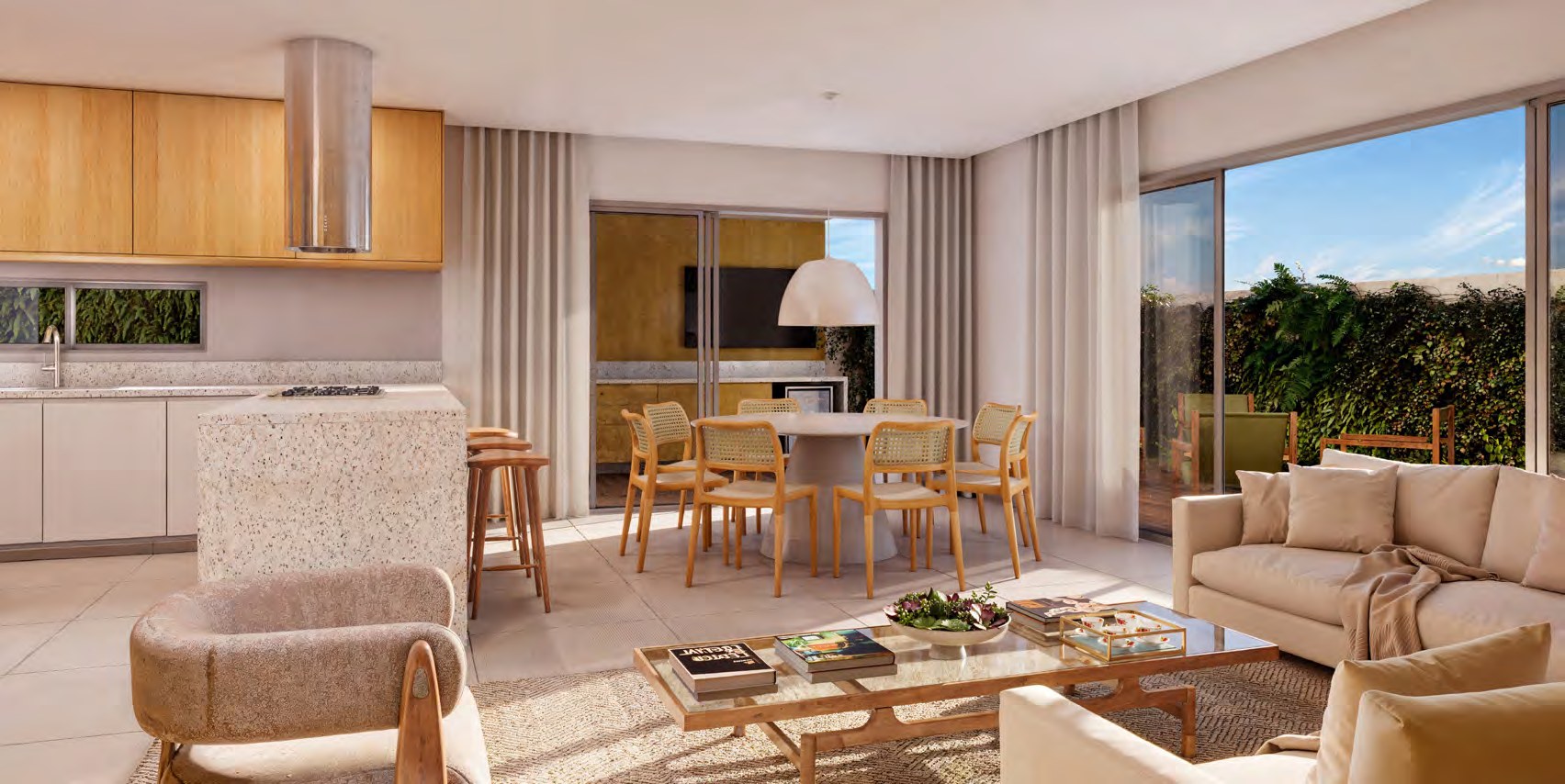 Living integrado da Casa Horizonte, imagem ilustrativa